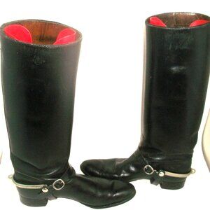 Vintage 80's Handmade Black Leather Bespoke Riding Boots w Metal Spur Harness 9M